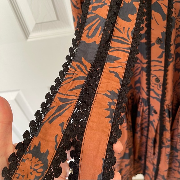 NWT Avec Les Filles Black & Rust Cotton Poplin Floral Belted Maxi Dress - Picture 6 of 16